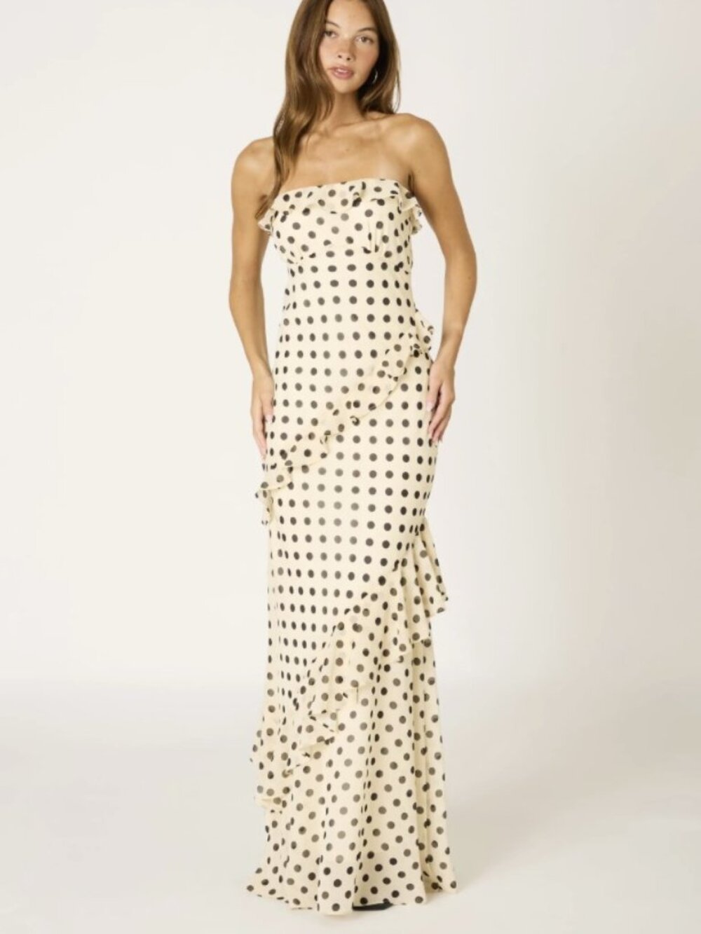 ecru black polkadot maxi dress